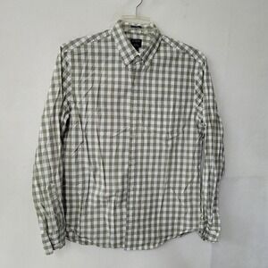 J Crew Classic Flex‎ Washed Button Down Shirt Khaki Tan Gingham Mens Large